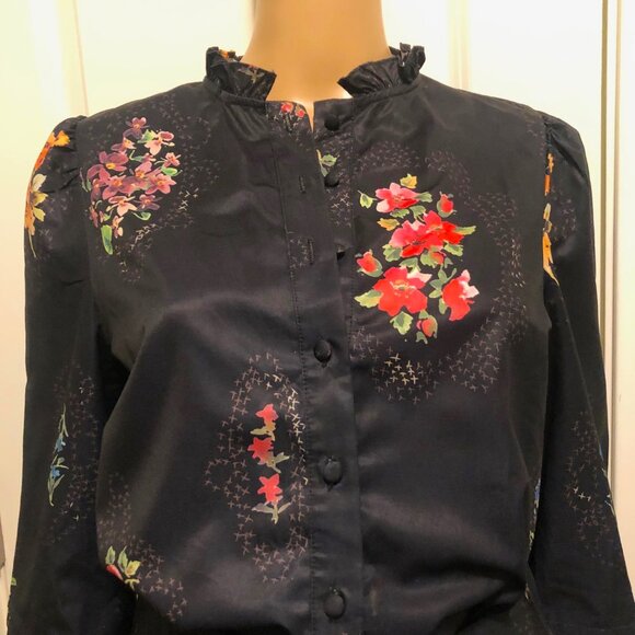 DONNA BELLA Black Floral Motifs Long Sleeve Blouse and Long Skirt Ensemble Sz M - Picture 2 of 7